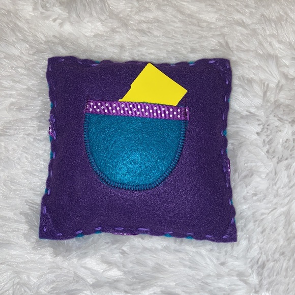 Tooth Fairy Pillow with Tooth wearing crown. Blue/Purple - Picture 2 of 2